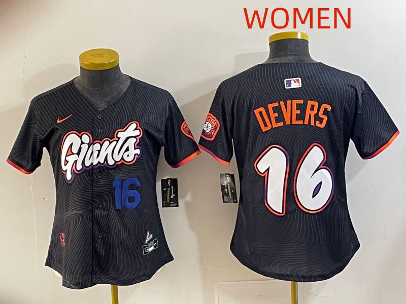 Women 2025 San Francisco Giants #16 Devers Black Joint Name Nike MLB Jersey style 01